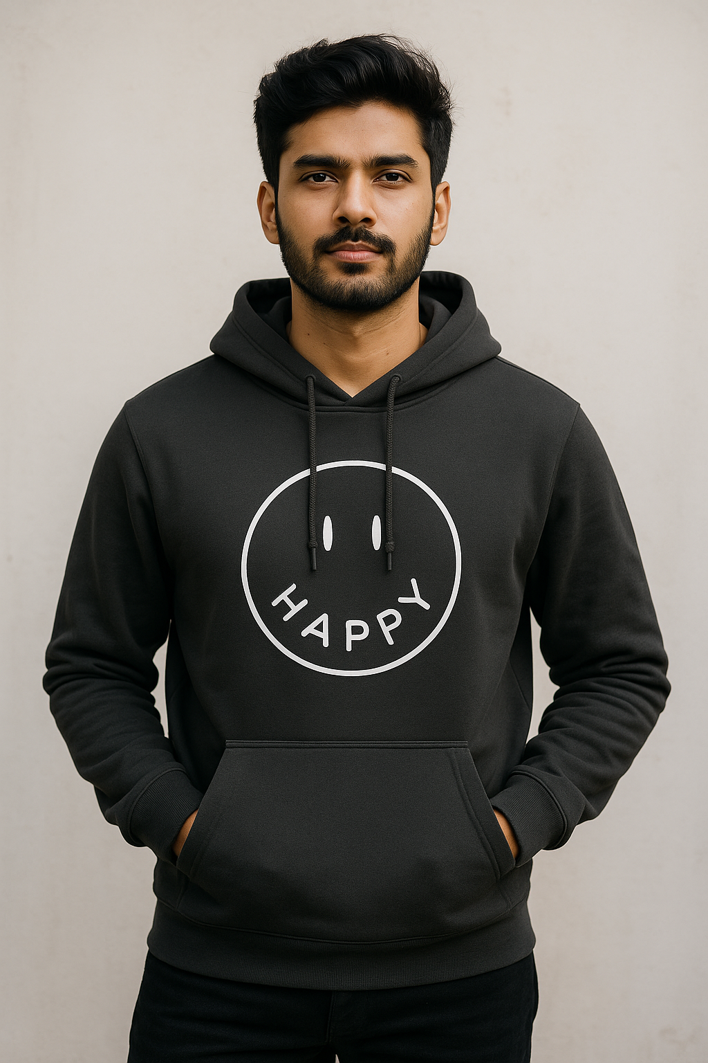 Happy Smiley hoodie – oversized cotton hoodie with smiley face graphic and positive vibe