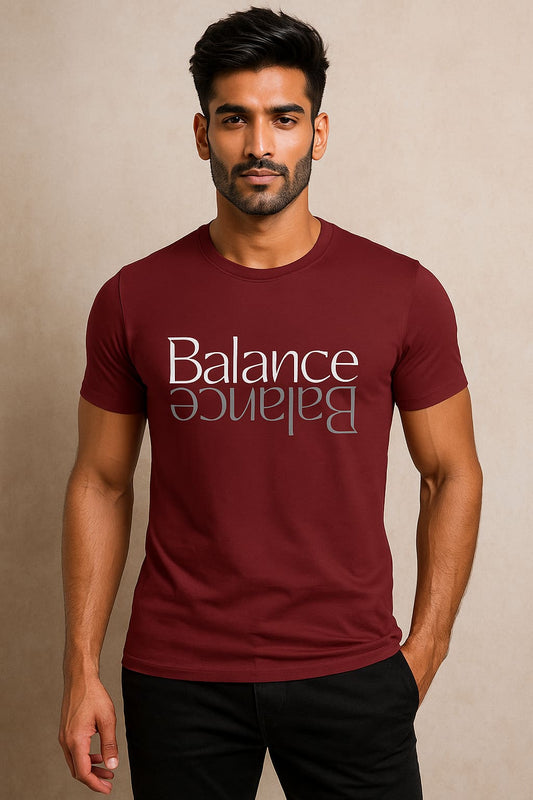 Balance Reflection typography t-shirt – casual cotton tee with minimal text design