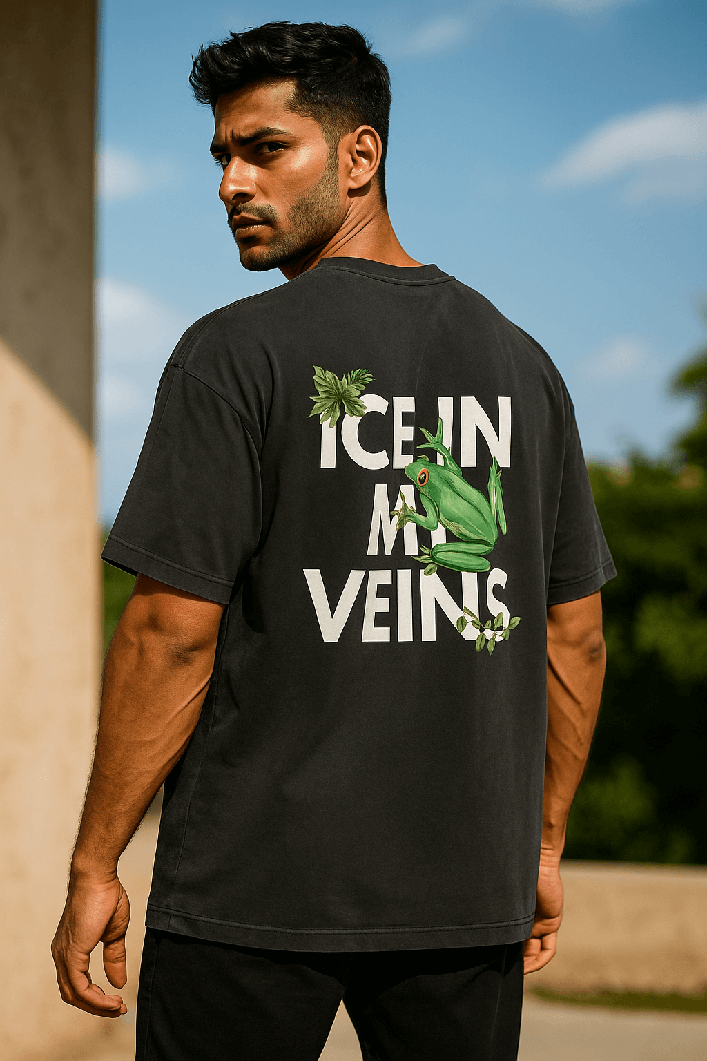 Trendy Indian men wearing SoulSet black oversized T-shirt with bold back print – premium streetwear for modern urban fashion
