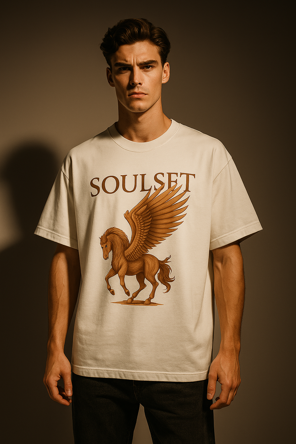 SoulSet Mythborne Oversized Tee โ Pegasus & Dragon Graphic | 240 GSM Cotton | Unisex Streetwear India