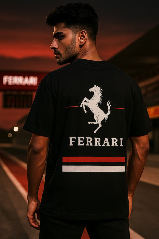 SoulSet x Ferrari Oversized T-Shirt – Jet Black | Premium Cotton