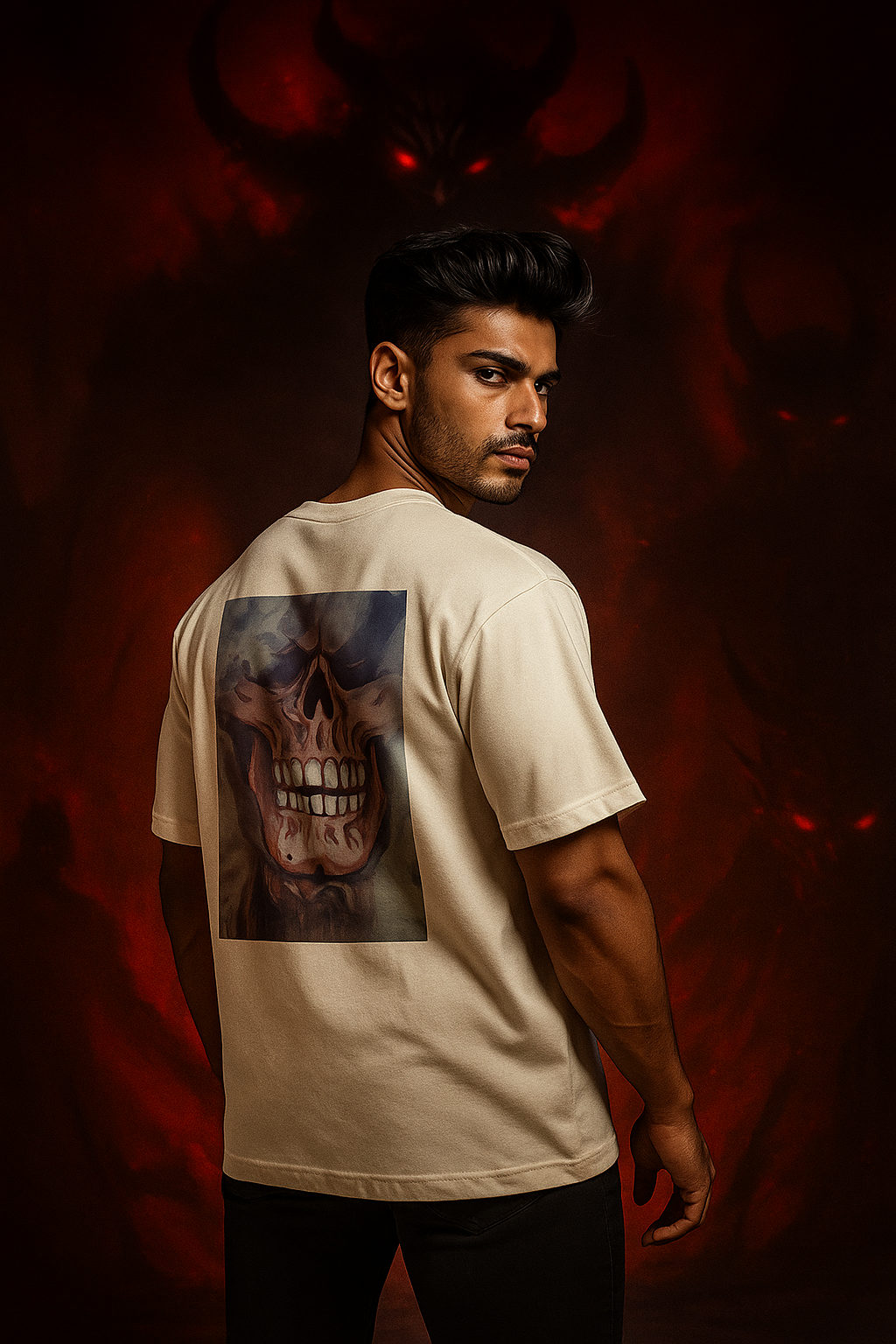 SoulSet Oversized Graphic Tee – Melting Skull Front, Statement Skull Back