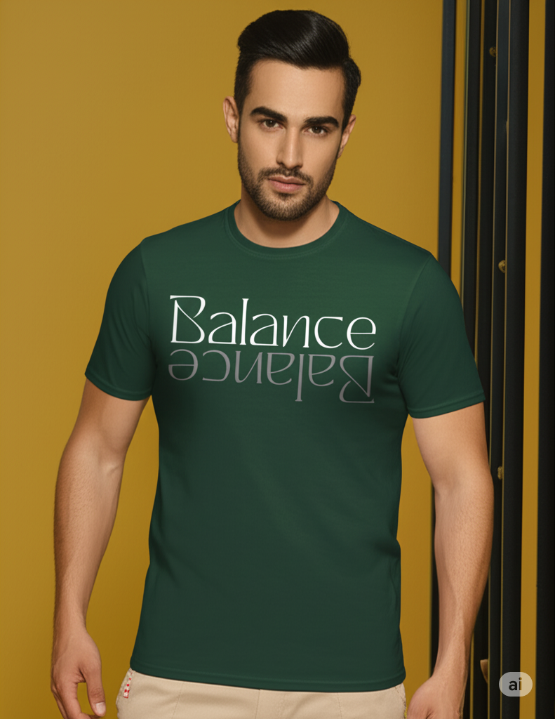 Balance Reflection typography t-shirt – casual cotton tee with minimal text design