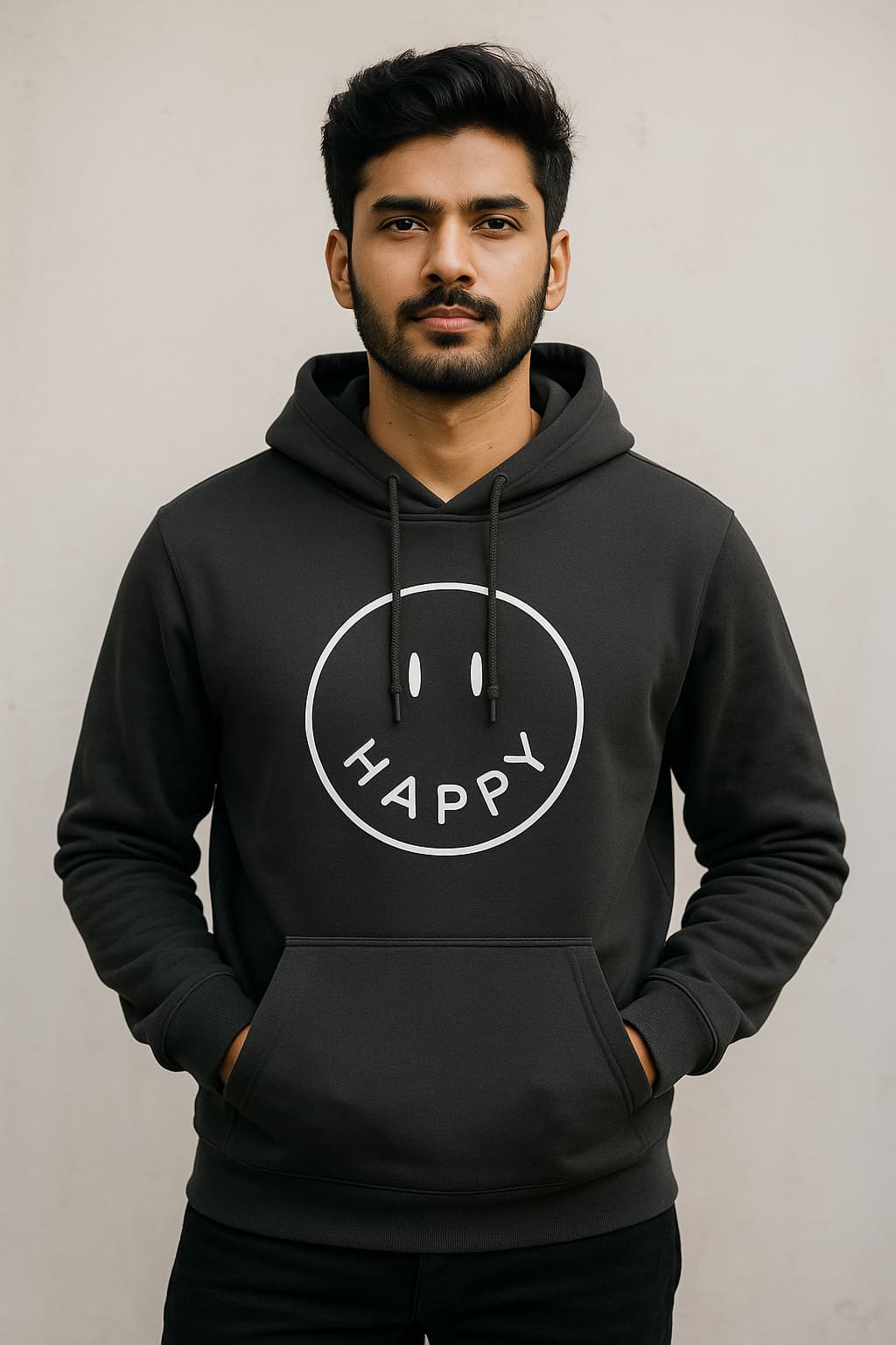 Happy Smiley hoodie – oversized cotton hoodie with smiley face graphic and positive vibe