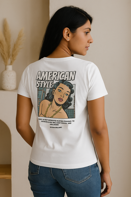 SoulSet American Style Women’s T-Shirt – Retro Comic Pop-Art Tee | 180 GSM Cotton | Curved Fit | Made in India