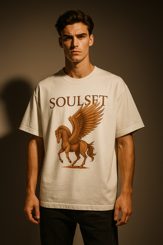 SoulSet Mythborne Oversized Tee – Pegasus & Dragon Graphic | 240 GSM Cotton | Unisex Streetwear India