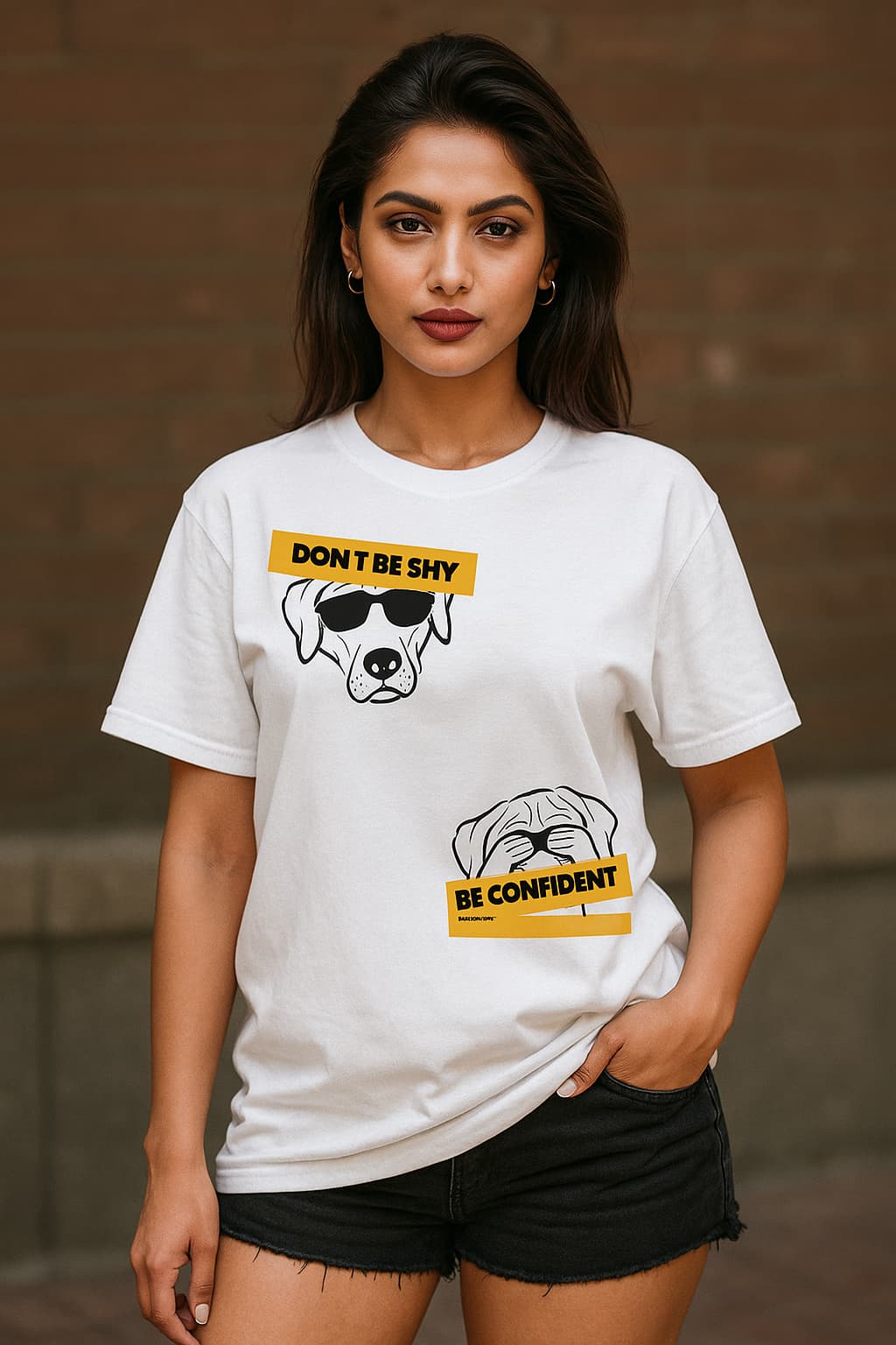 WHITE DONT BE SHY TEE FRONT FEMALE 