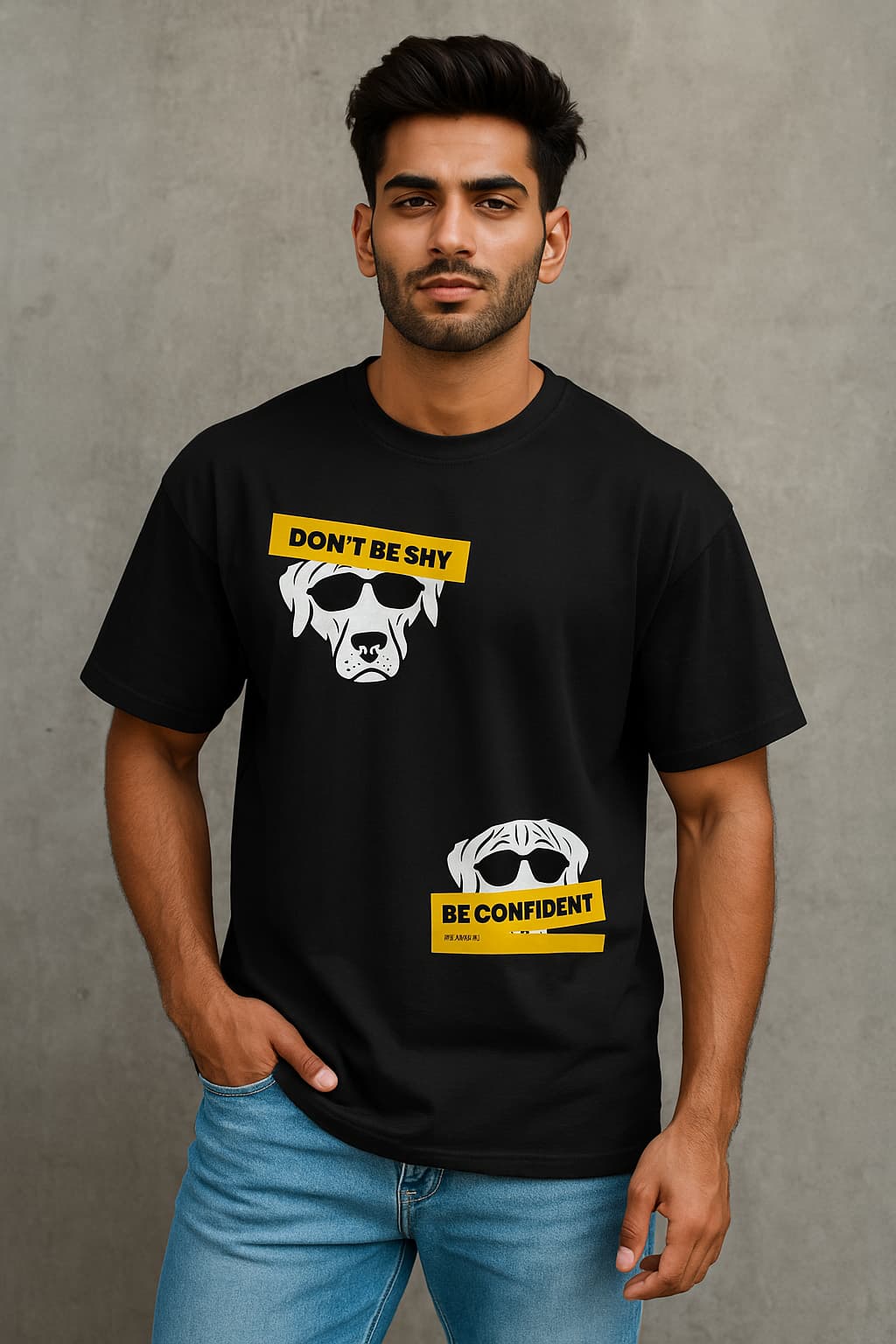 bLACK DONT BE SHY TEE FRONT