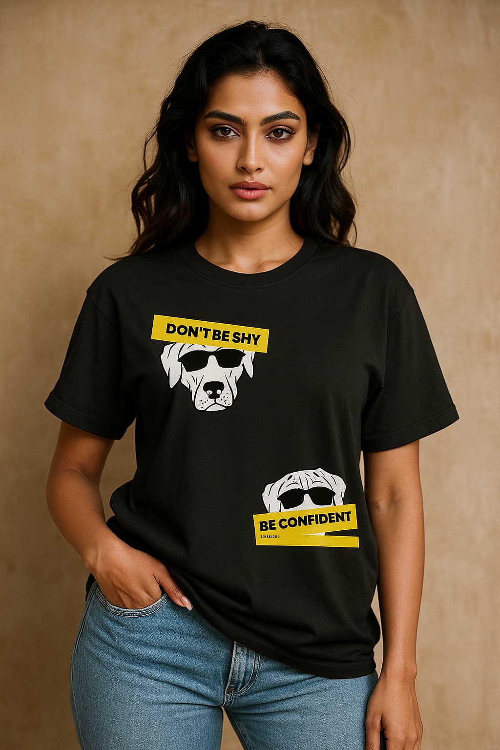 bLACK DONT BE SHY TEE FRONT FEMALE