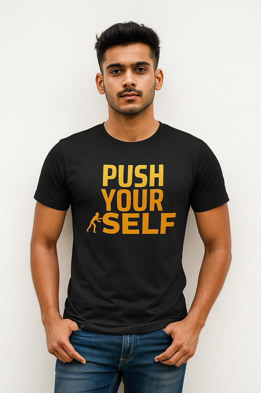 Push Yourself tee for men – bold motivational graphic t-shirt for gym and hustle
