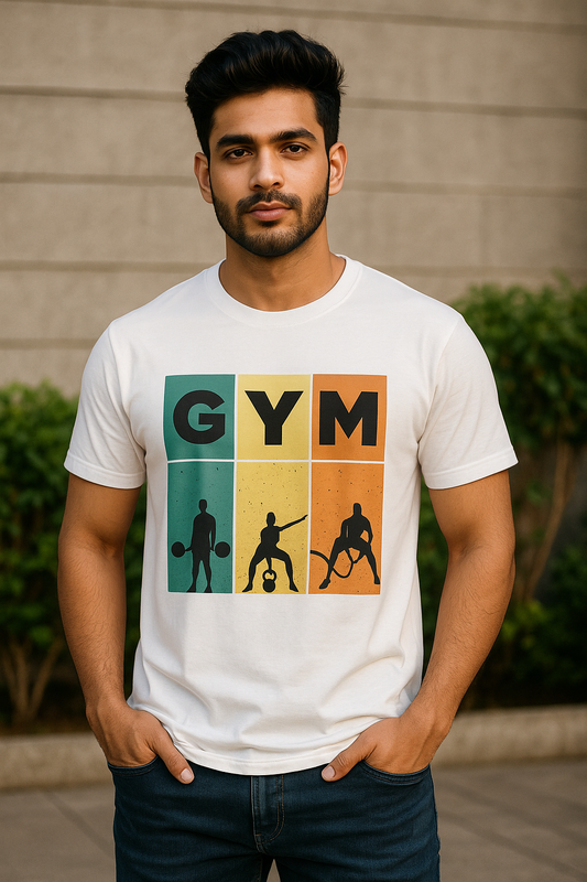 Retro Gym Vibes men’s t-shirt – vintage-style cotton tee with fitness graphic
